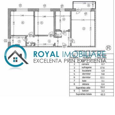 Royal Imobiliare   Vanzare apartament 3 camere, zona Malu Rosu